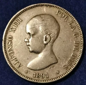 Espagne / Spain , 5 Pesetas Alfonso XIII , 1891 PG . M - Imagen 1 de 3