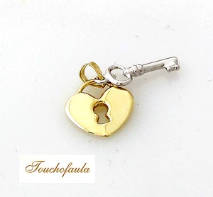 14K  Two Tone Gold Lock and Key Pendant High Polished 1.6 grams. - Picture 1 of 2