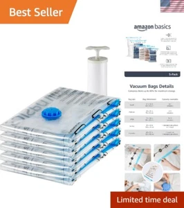 5-Pack Large Vacuum Compression Bags with Hand Pump - Clear Storage Solution - Picture 1 of 11