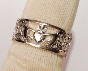 alliance large argent 925 poinçon style joaillerie main coeur amour T.54 - Picture 1 of 3