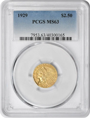 1929 $2.50 Gold Indian MS63 PCGS Cover
