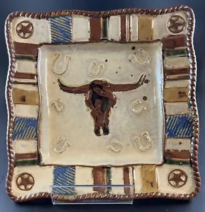Canyon Ranch Home Studio 8-inch Square Salad Dessert Plate Steer Bull Head Star - Picture 1 of 3