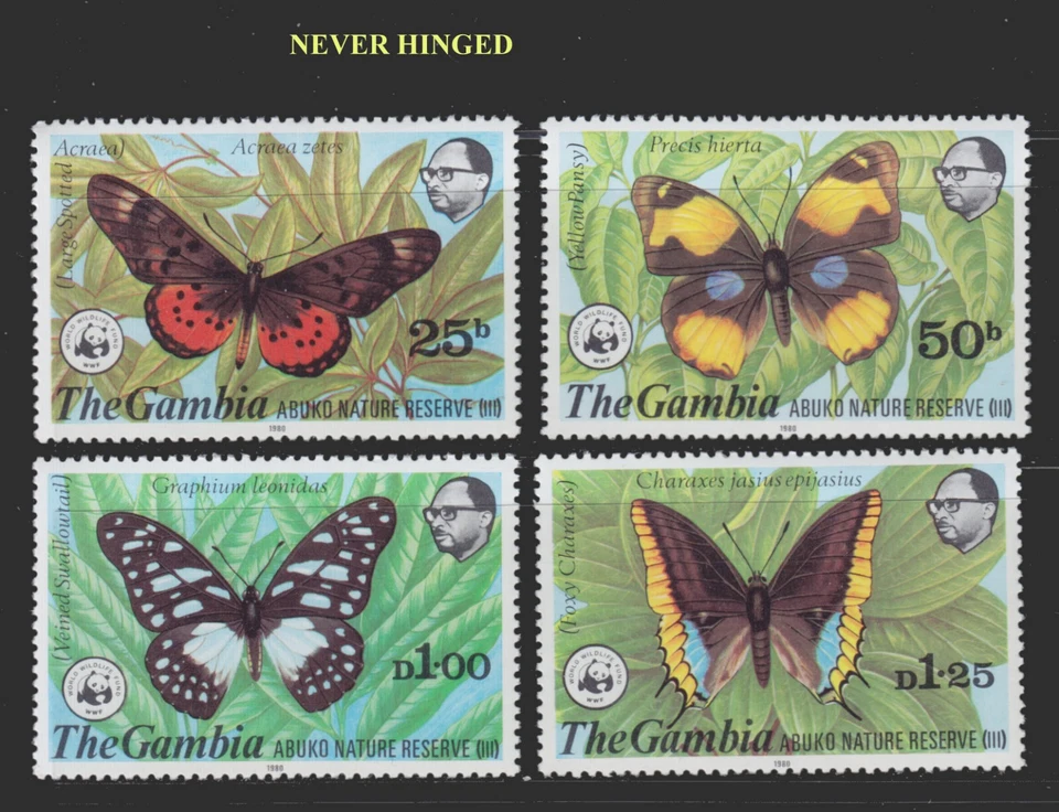 1980 GAMBIA WWF BUTERFLIES ACRAEA ZESTES PRECIS HIERTA GRAPHIUM LEONIDAS CHARAXE - Image 1 of 1