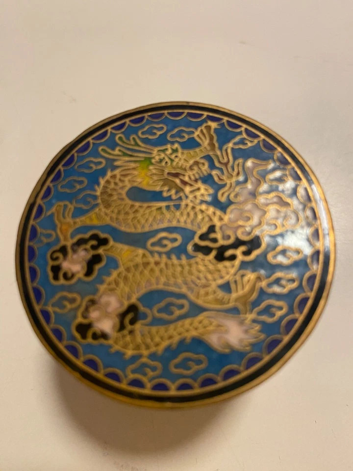 CAJA FRASCO BOTE BARATIJA ESMALTE CHAMPLEVE AZUL DRAGÓN CHINO CLOISONNE Foto 1 de 4