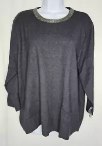 Liz Claiborne Women's Gray 3/4 Sleeve Sweater with Jeweled Neckline Size XL - Picture 1 of 10