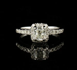 HJ NAMDAR CUSHION CUT NATURAL DIAMOND HALO SOLID 14K WHITE GOLD ENGAGEMENT RING - Picture 1 of 7
