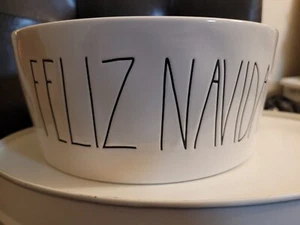 Rae Dunn White Black Feliz Navidad Merry Christmas Large Dog Salad Bowl NEW - Picture 1 of 5