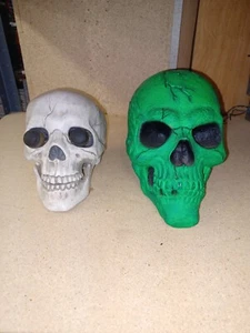 Pair of Vintage Easter Unlimited Foam Rubber Green Skull Halloween Prop Decor  - Picture 1 of 5
