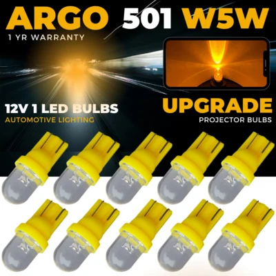 501 Led T10 Amber Bulbs Xenon Yellow W5w Side Light Interior Indicator Car Bulbs - Image 1 of 4