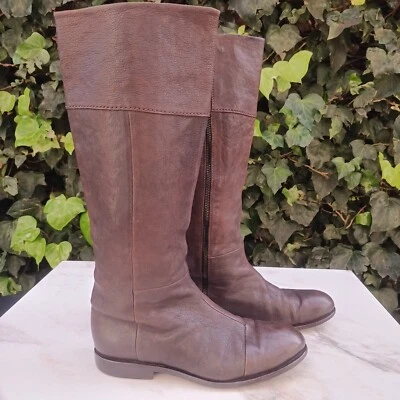 Rag & Bone NEWBURY Knee High Pebbled Leather Zip Up Riding Boots Size 38 Brown - Image 1 of 4