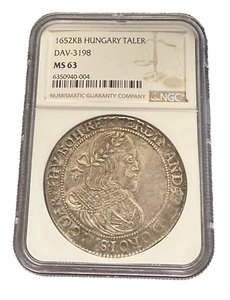 Hungary 1652 KB Silver Taler Thaler NGC MS63 DAV-3198 - Picture 1 of 2