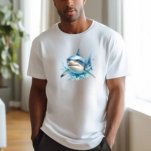 Tiburón Blanco en el Océano Hombres Blanco Suave Tacto Poliéster Camiseta Regalo de Navidad - Imagen 1 de 5