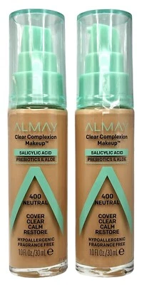 2X Almay Clear Complexion Foundation Makeup Salicylic Acid 400 Neutral **READ - Image 1 of 3