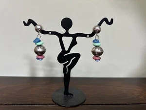 Relios Dangle Stone Earrings Sterling 925 Silver R Moon Signed - Picture 1 of 2