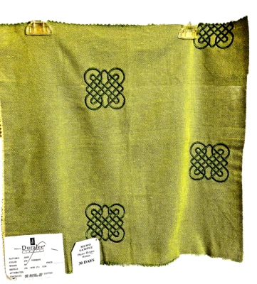 Embroidered Geometric Designer Fabric Sample Mint Green Ramie Cotton - Duralee - Image 1 of 4