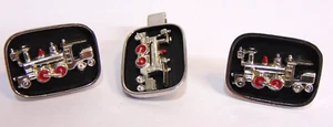 Swank Motor de Vapor Tren Gemelos Clip de Corbata Hombres Joyería Juego a Juego De Colección - Imagen 1 de 7