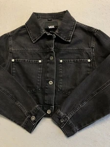 Vans Jean Jacket Kids Girl's Medium 10-12 New Raynes Crop Trucker Washed Black - Picture 1 of 5