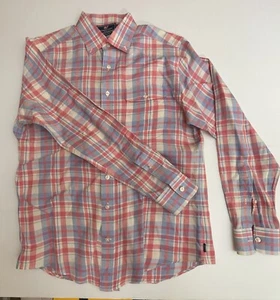 Vineyard Vines Slim Fit Crosby Shirt Men  Blue Pink Check Linen Blend Size M - Picture 1 of 8