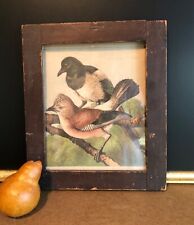 Antique PATINA PA Folk Art PICTURE FRAME oxblood paint primitive+8x10 bird print