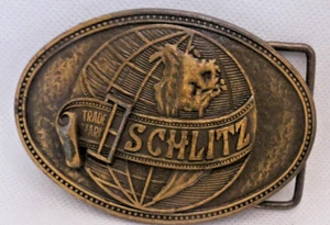 Vintage SCHLITZ BEER Belt Buckle with Globe Logo Mens Accessory - Picture 1 of 4
