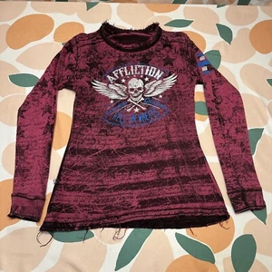 Affliction Double Sided Top Women's Large Pink Script Reversible Grunge Y2K Wing - Picture 1 of 12