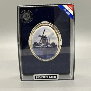 Silver Plated Made in Holland, Farm Windmill Landscape Scene Brooch Pin - Picture 1 of 6