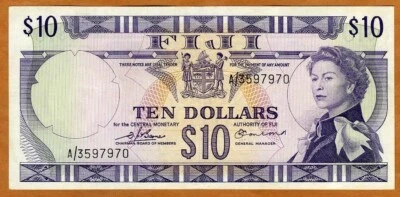 FIJI, $10 dollars, ND (1974), P-74b, QEII, UNC - Image 1 of 2