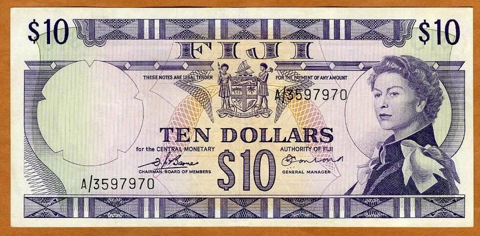 FIJI, $10 dollars, ND (1974), P-74b, QEII, UNC - Image 1 of 2