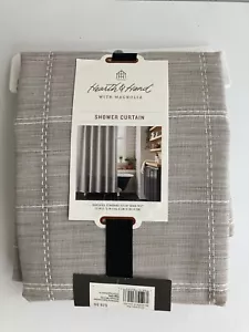Hearth & Hand with Magnolia Tan & White Stitch Windowpane Shower Curtain NEW - Picture 1 of 3