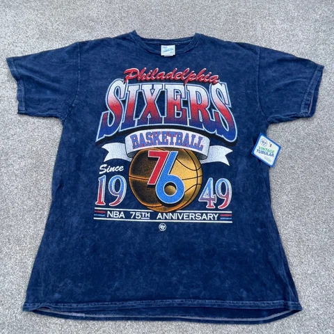 Philadelphia 76ers Shirt Men Large Blue Tee Vintage Tubular Faded Retro Adult Cover