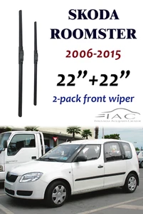 For Skoda Roomster 2006-2015 22"+22" Front Windshield Wiper Blade 2 Pack - Picture 1 of 2