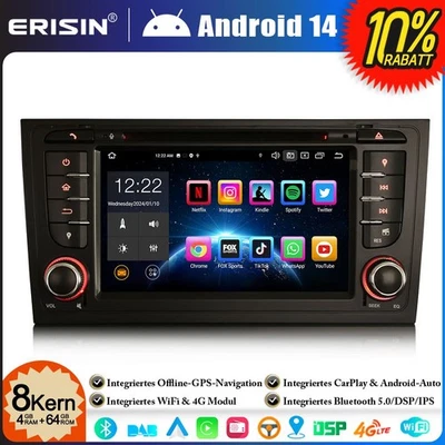 8-Kern 64GB Android 14 Autoradio Audi A6 S6 RS6 Allroad CarPlay DAB+ DVD BT 5.0 - Bild 1 von 4