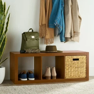 3 Cube Storage Organizer Shelf, Wood Look, Acorn Finish, Cube Bookshelf Unit - Picture 1 of 3