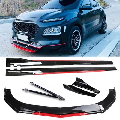 For Hyundai Kona 2018-24 Front Bumper Lip Splitter Spoiler Gloss Black Red Body Foto 1 de 4