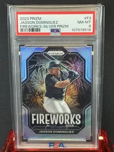2023 Panini Prizm Silver - Jason Dominguez Fireworks #F3 NY Yankees PSA 8 - Picture 1 of 3