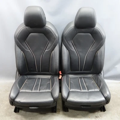 17-23 BMW G30 5-Series Front Sport Seat Pair Black Leather Exclusive Seam OEM — 第 1/4 张图片