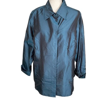 Lane Bryant Designs Co Blouse Women 18 Teal Silk Iridescent Top Classic NWT - Image 1 of 4