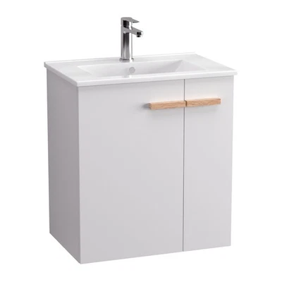BadeDu HIERA Waschbecken mit Unterschrank 60 cm Breit Weiß Keramikwaschbecken - Bild 1 von 4
