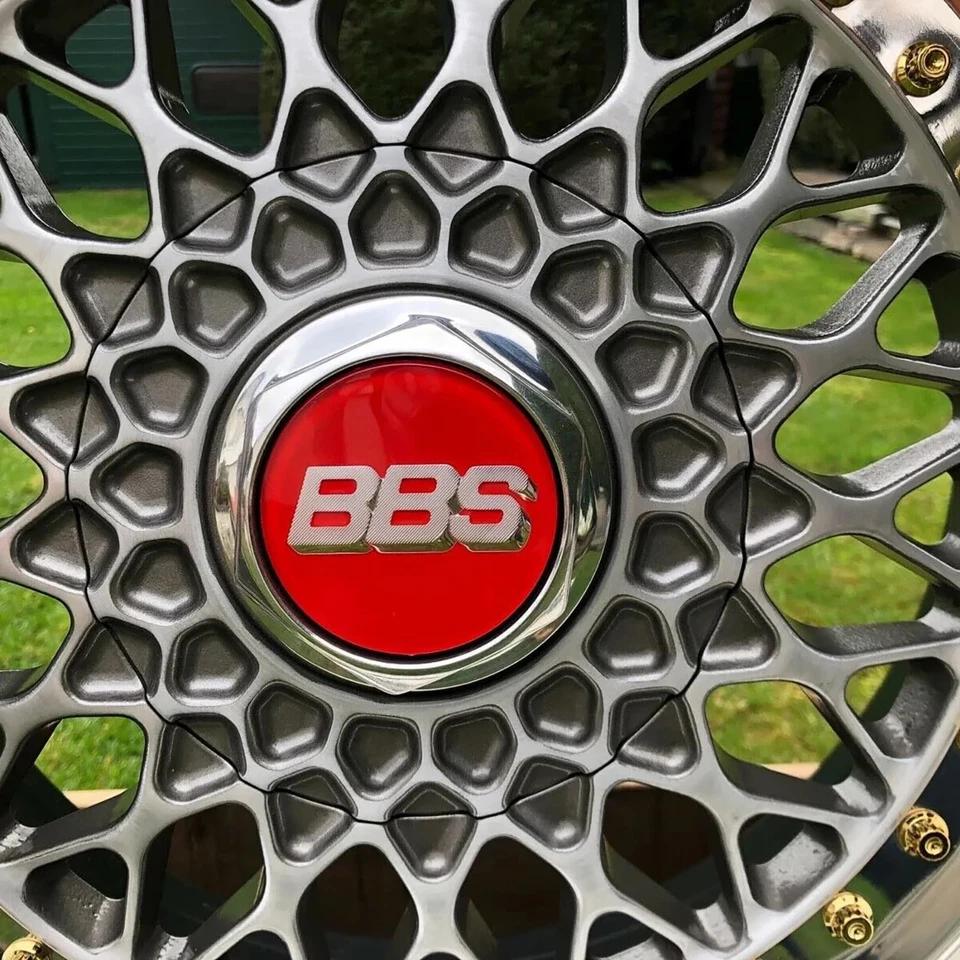 BBS Wheel Center Caps 70mm Genuine Emblem Red Gold 3D Logo P5624126 Set 4pcs - Image 1 of 4
