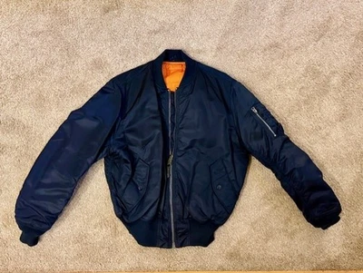 Men's Alpha Industries Navy Nylon Flight Bomber Casual Jacket Size Medium - Image 1 of 4