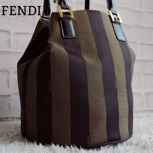 Fendi Pecan Canvas Leather Stripe Handbag Women's Bag Excellent Condition - Picture 1 of 11