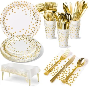 176 Pieces Set Includes Paper Plates Napkins Cups Reusable Cutlery For 25 Guests - Picture 1 of 4