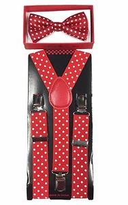 Simple & Elegant Suspender and Bow Tie Set for Boys Girls Children Red Polka Dot - Picture 1 of 1