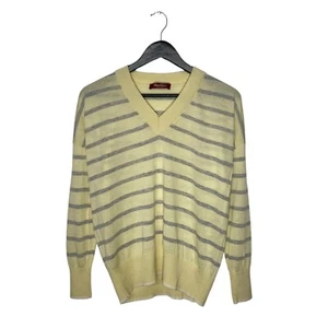 Max Mara Studio Oversized Striped V Neck Wool Jumper Sweater Size L Yellow - Picture 1 of 4