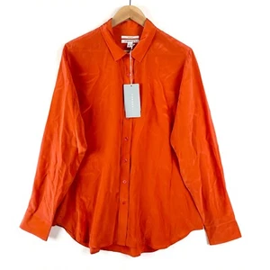 Trenery Pure Silk Shirt Womens L Orange Long Sleeve Button Front Classic Fit New - Picture 1 of 13