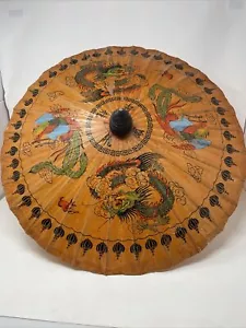 Chinesischer kleiner Regenschirm aus Reispapier Vintage Phönix Drache Ornament Design Bambus - Bild 1 von 12