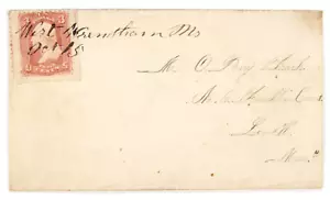 West Wrentham, Ms 15 de octubre (MA) DPO en manuscrito lazos 3c #65 en 1867 cubierta a baja - Imagen 1 de 2