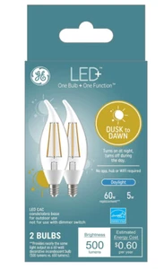 GE 2 Box LED+ Light Bulbs Daylight Dusk to Dawn Candelabra 5 W ~ 2 pk ~ 93121491 - Picture 1 of 1