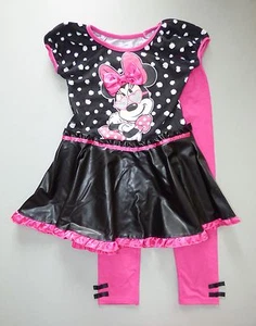 DISNEY Girl's 6 Minnie Pink & Black Faux Leather Tunic & Leggings Set NWT - Picture 1 of 2