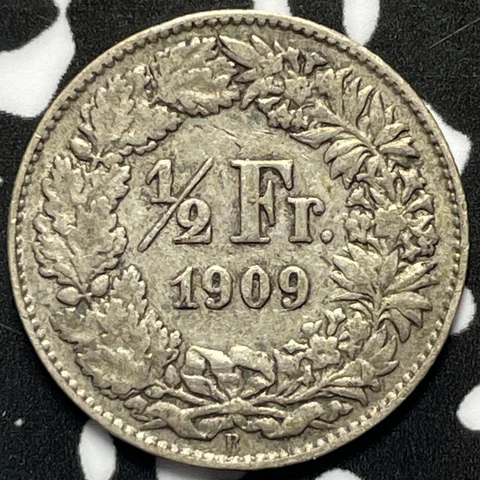 1909 Switzerland 1/2 Franc Half Franc Lot#M5352 Silver! Cover